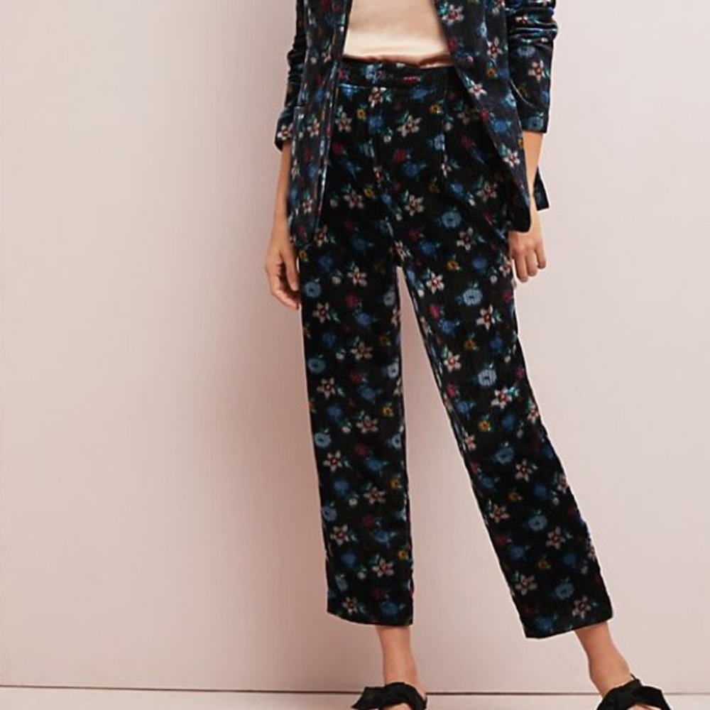 Anthropologie Velvet Corduroy Floral Pant